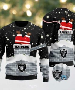 Personalized Las Vegas Raiders Santa Claus Funny Ugly Xmas Sweaters Black Grey