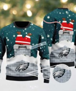 Personalized Philadelphia Eagles Santa Claus In The Chimney Ugly Xmas Sweaters Blue