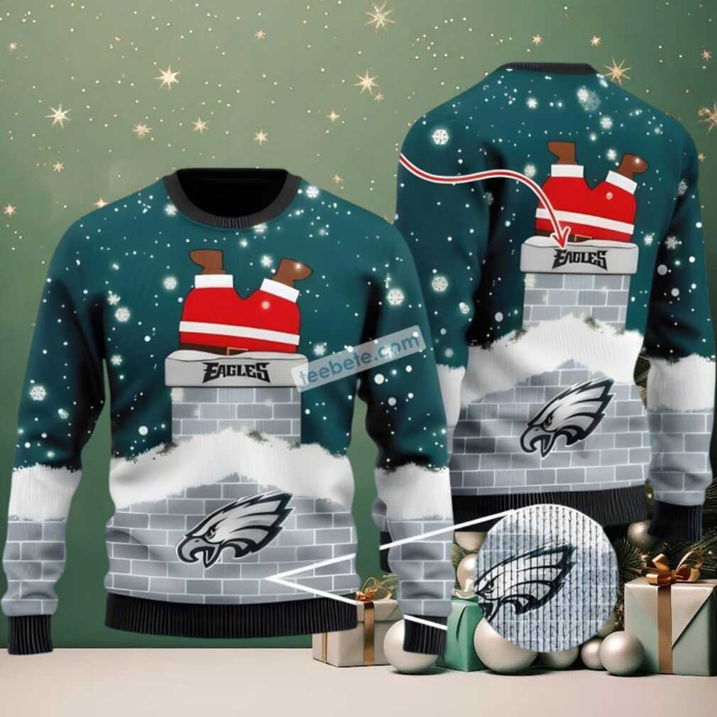 Personalized Philadelphia Eagles Santa Claus In The Chimney Ugly Xmas Sweaters Blue, hoodie, sweater, long sleeve and tank top Personalized Philadelphia Eagles Santa Claus In The Chimney Ugly Xmas Sweaters Blue Secondary Image