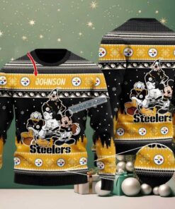 Personalized Pittsburgh Steelers Donald Duck Mickey Goofy Ugly Christmas Sweater Black, hoodie, sweater, long sleeve and tank top Personalized Pittsburgh Steelers Donald Duck Mickey Goofy Ugly Christmas Sweater Black