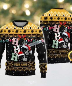 Personalized Pittsburgh Steelers Mickey Hohoho Ugly Christmas Sweater Adults Black