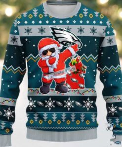 Philadelphia Eagles Dabbing Santa Claus Ugly Sweaters For Christmas Blue Mens