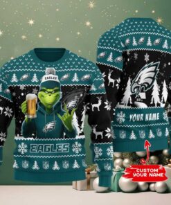 Philadelphia Eagles Grinch With Beer Ugly Christmas Sweater Philadelphia Eagles Grinch With Beer Ugly Christmas Sweater