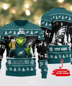 Philadelphia Eagles Grinch With Beer Ugly Christmas Sweater