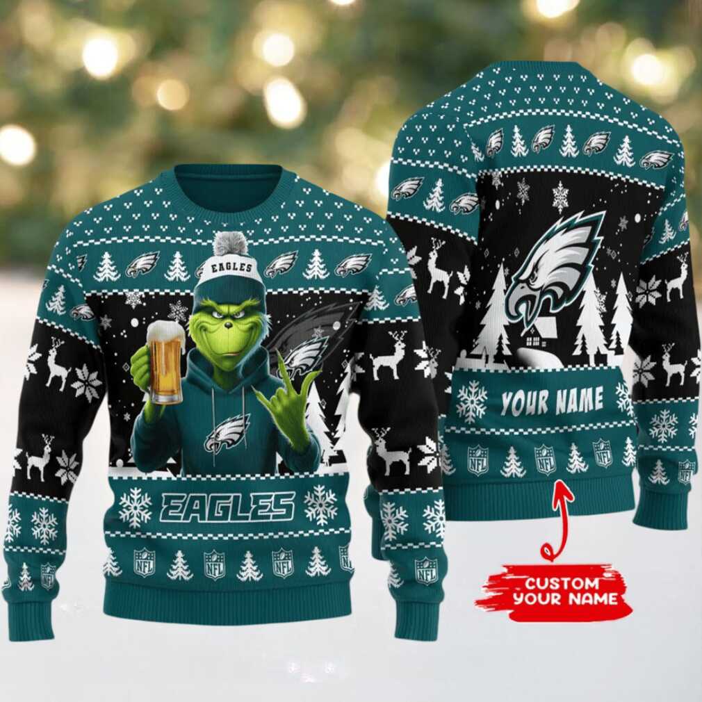 Philadelphia Eagles Grinch With Beer Ugly Christmas Sweater Philadelphia Eagles Grinch With Beer Ugly Christmas Sweater