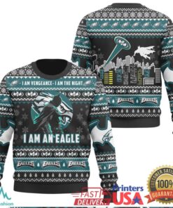 Philadelphia Eagles I Am Vengeance Batman Ugly Christmas Sweater, hoodie, sweater, long sleeve and tank top Philadelphia Eagles I Am Vengeance Batman Ugly Christmas Sweater