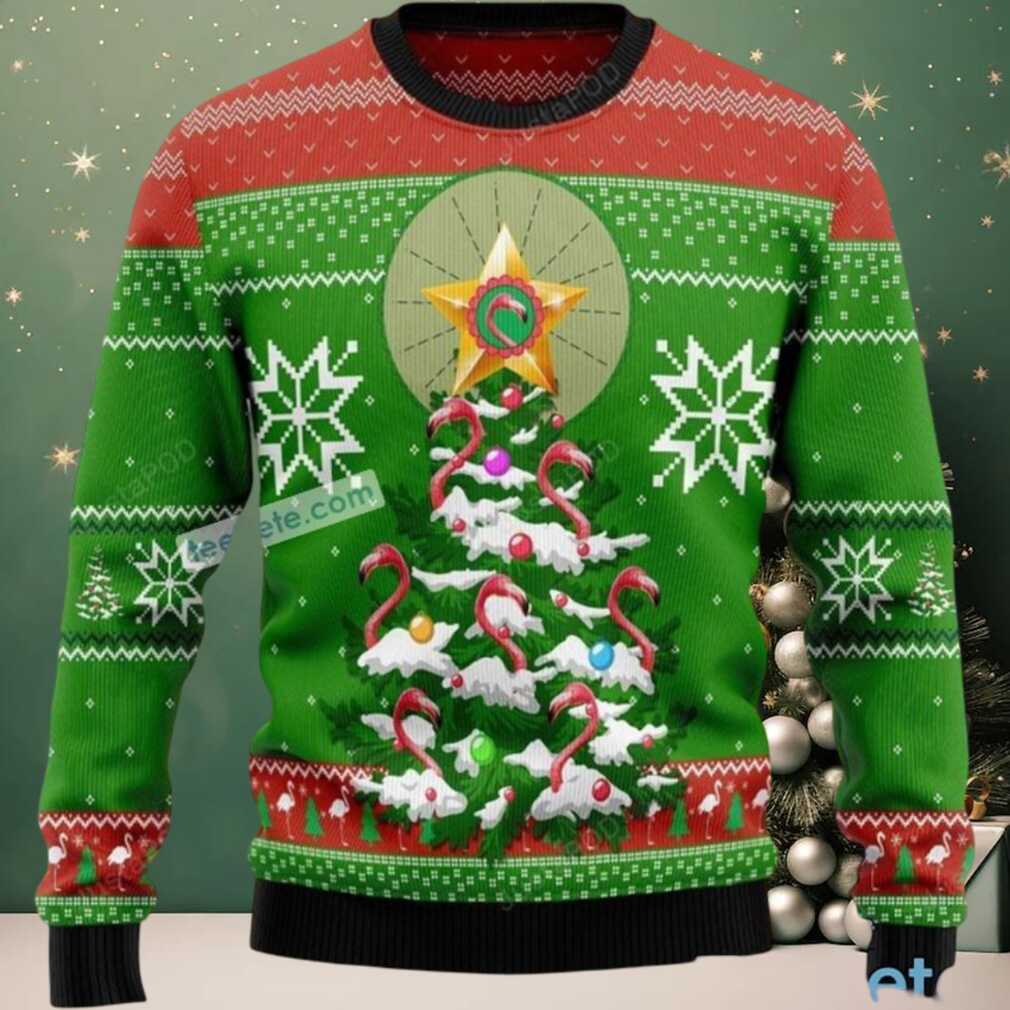 Pine Tree Light Up Green Flamingo Ugly Christmas Sweater Pine Tree Light Up Green Flamingo Ugly Christmas Sweater