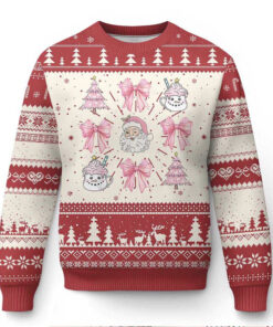 Pink Christmas Coquette Bow Ugly Christmas Sweater Santa Festive Xmas Vibe