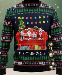 Pit Bull Dog On Red Sofa Ugly Cardigan Christmas, hoodie, sweater, long sleeve and tank top Pit Bull Dog On Red Sofa Ugly Cardigan Christmas