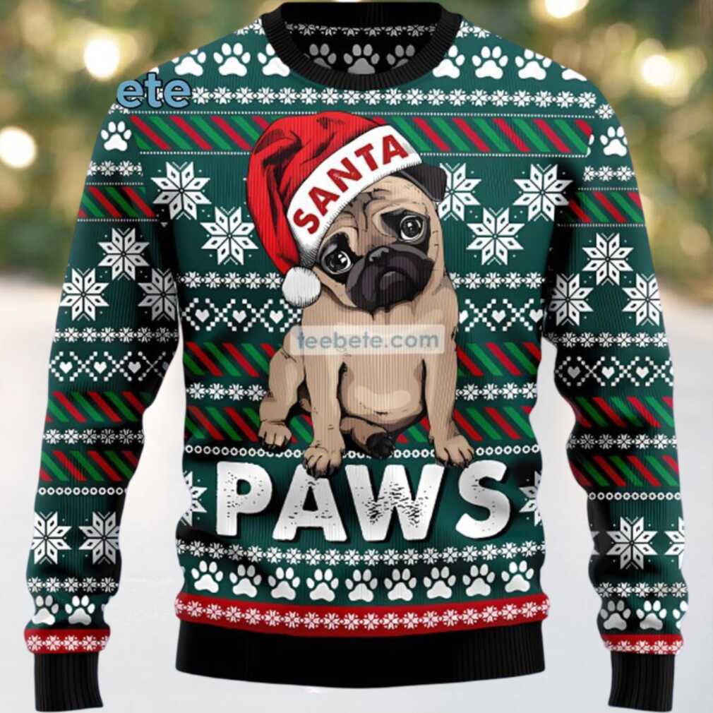 Pitbull Dog Face Santa Paws Ugly Christmas Sweater Green Cool, hoodie, sweater, long sleeve and tank top Pitbull Dog Face Santa Paws Ugly Christmas Sweater Green Cool front view