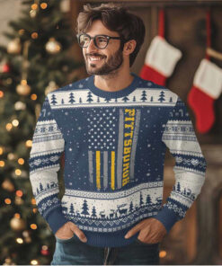 Pittsburgh Ugly Christmas Sweater Retro Vintage USA Flag Patriotic American