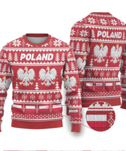 Poland Christmas Ugly Christmas Sweater Emblem With Flag Style Poland Christmas Ugly Christmas Sweater Emblem With Flag Style
