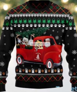 Pomeranian Dog Bring Xmas Tree Ugly Sweater Black