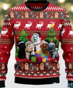 Poodle Dog Family Ugly Sweater Party Red