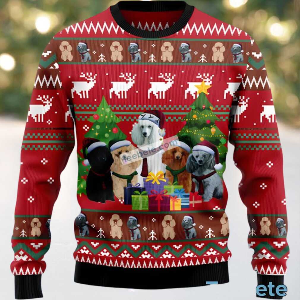 Poodle Dog Family Ugly Sweater Party Red, hoodie, sweater, long sleeve and tank top Poodle Dog Family Ugly Sweater Party Red