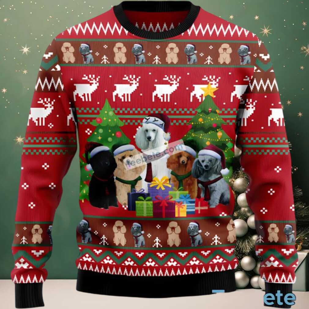 Poodle Dog Family Ugly Sweater Party Red, hoodie, sweater, long sleeve and tank top Poodle Dog Family Ugly Sweater Party Red Secondary Image