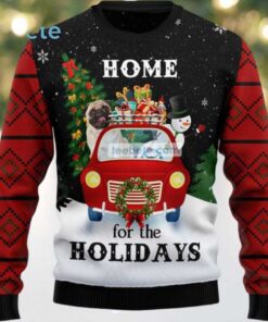 Pug Dog And Snowman Ugly Christmas Sweaters Vintage Red Black