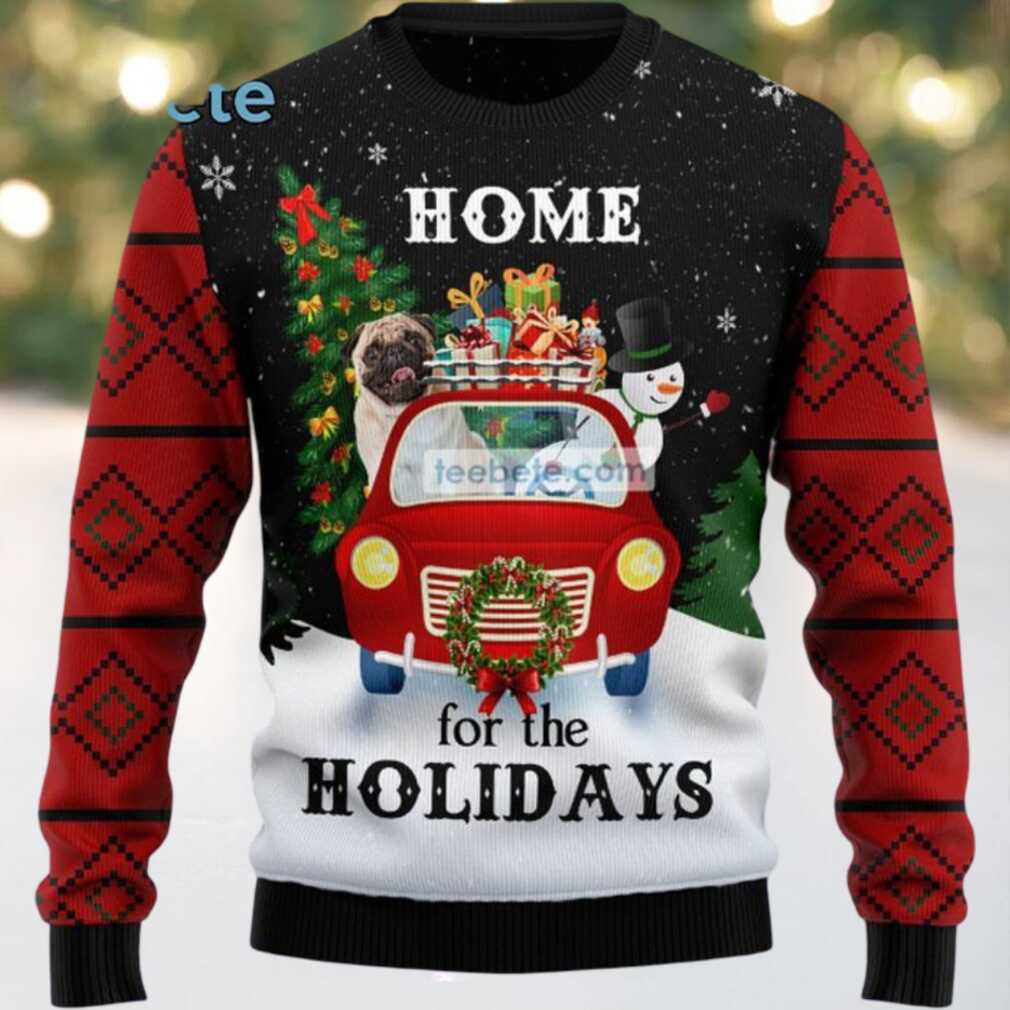 Pug Dog And Snowman Ugly Christmas Sweaters Vintage Red Black, hoodie, sweater, long sleeve and tank top Pug Dog and Snowman Ugly Christmas Sweater in vintage red and black