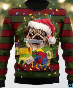 Pug Dog Mom Dad Wreath Ugly Christmas Sweatshirt Womens Green