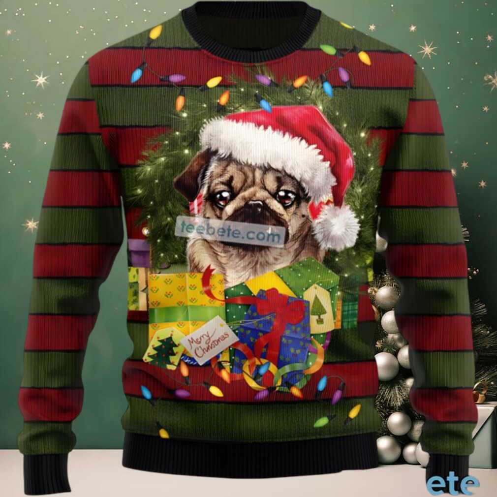 Pug Dog Mom Dad Wreath Ugly Christmas Sweatshirt Womens Green, hoodie, sweater, long sleeve and tank top Pug Dog Mom Dad Wreath Ugly Christmas Sweatshirt Womens Green