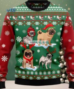 Pug Dog With Reindeer Hat Ugly Christmas Sweater Green Naughty, hoodie, sweater, long sleeve and tank top Pug Dog With Reindeer Hat Ugly Christmas Sweater Green Naughty
