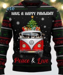 Pug Dogs Carrying Peace And Love Ugly Sweater Party Black