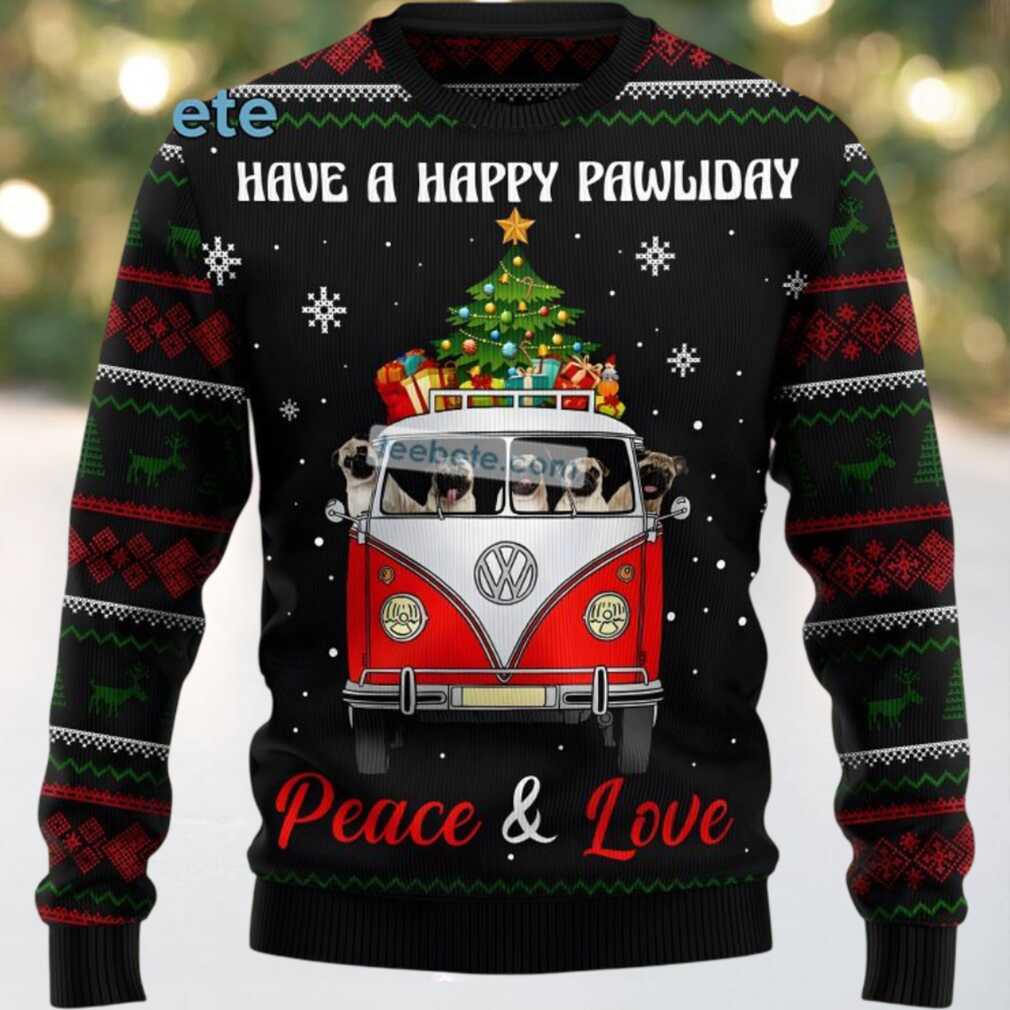 Pug Dogs Carrying Peace And Love Ugly Sweater Party Black, hoodie, sweater, long sleeve and tank top Pug Dogs Carrying Peace And Love Ugly Sweater