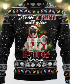Pug Show Up Dog Dad Ugly Christmas Sweater Ladies Black