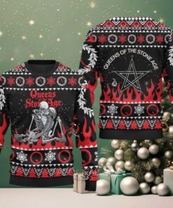 Queens Of The Stone Age Skeletons Knitted Red And Black Ugly Christmas Sweater