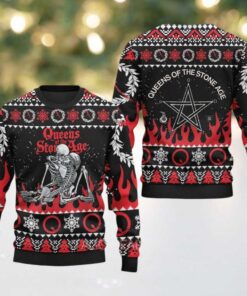 Queens Of The Stone Age Skeletons Knitted Red And Black Ugly Christmas Sweater