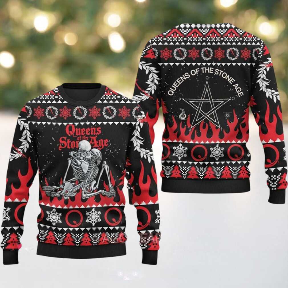 Queens Of The Stone Age Skeletons Knitted Red And Black Ugly Christmas Sweater Queens Of The Stone Age Skeletons Knitted Red And Black Ugly Christmas Sweater