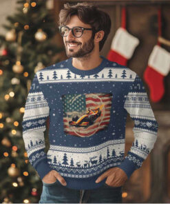 Racing Car Ugly Christmas Sweater Patriotic American Flag Race, hoodie, sweater, long sleeve and tank top Racing Car Ugly Christmas Sweater Patriotic American Flag Race