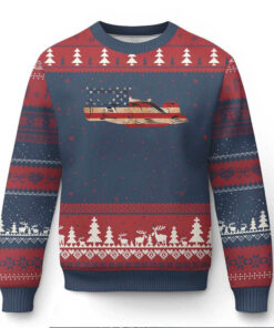 Racing Car Ugly Christmas Sweater Retro Style Vintage American Flag