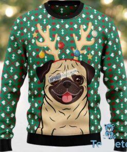 Reindeer Pug Dog Dad Mom Ugly Christmas Sweater Most