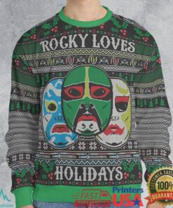 Rocky Loves Holidays Ugly Christmas Sweatshirt, hoodie, sweater, long sleeve and tank top Rocky Loves Holidays Ugly Christmas Sweatshirt