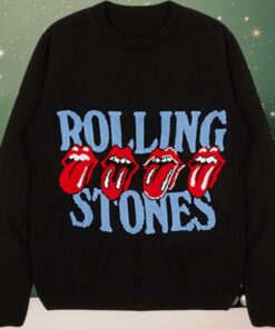 Rolling Stones Logo And Tongue Imagery Lick Holiday Black Christmas Sweater