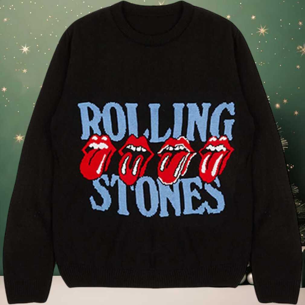 Rolling Stones Logo And Tongue Imagery Lick Holiday Black Christmas Sweater Rolling Stones Logo And Tongue Imagery Lick Holiday Black Christmas Sweater
