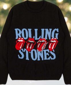 Rolling Stones Logo And Tongue Imagery Lick Holiday Black Christmas Sweater