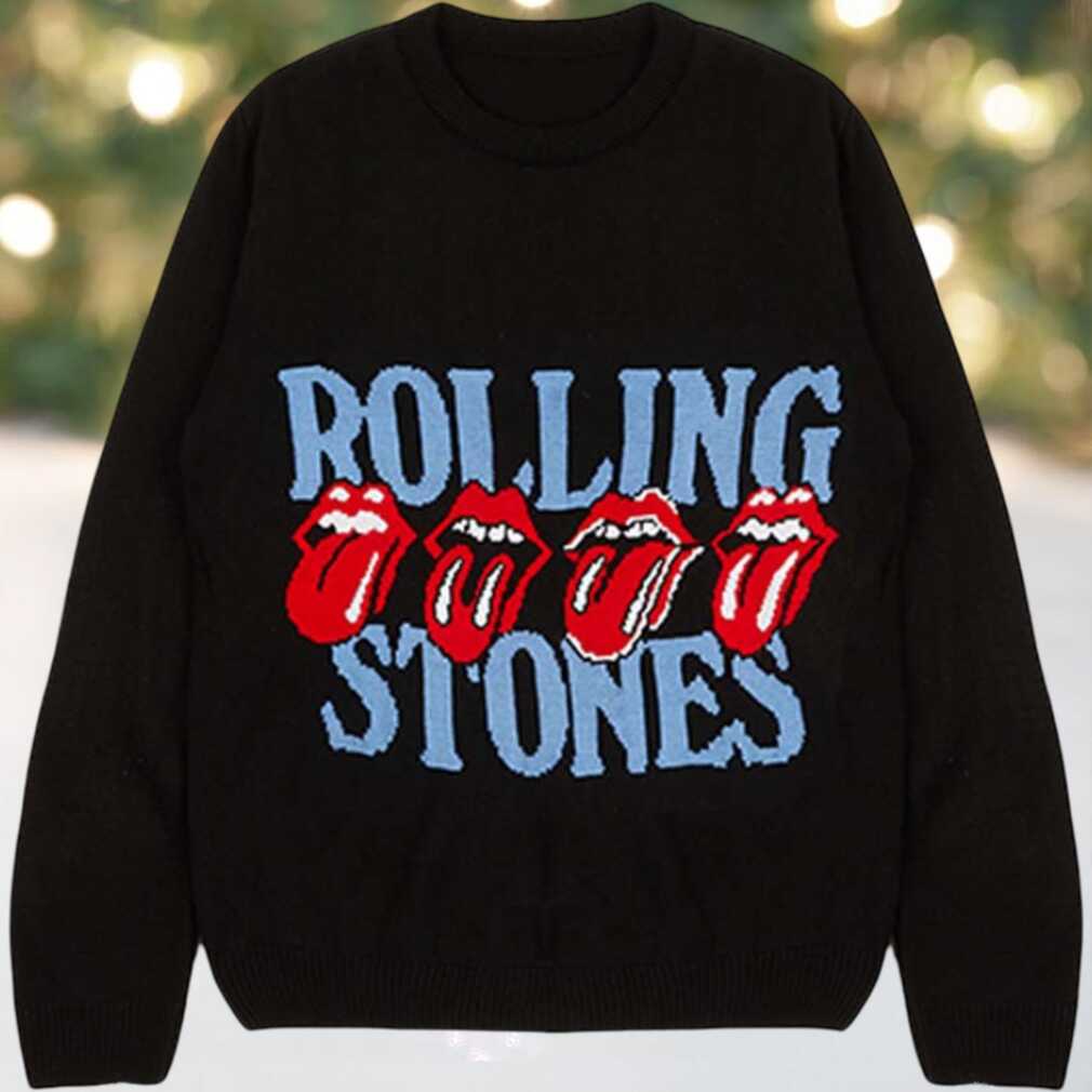 Rolling Stones Logo And Tongue Imagery Lick Holiday Black Christmas Sweater Rolling Stones Logo And Tongue Imagery Lick Holiday Black Christmas Sweater