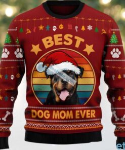 Rottweiler Best Dog Mom Ever Ugly Christmas Sweater Ladies Red
