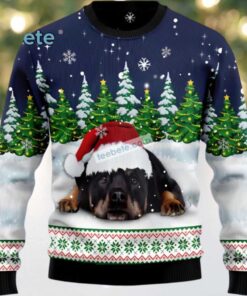 Rottweiler Dog Face Ugly Christmas Sweater Ladies Blue White