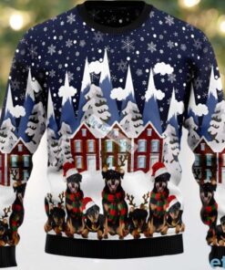 Rottweiler Dog Family Ugly Sweater Party Blue