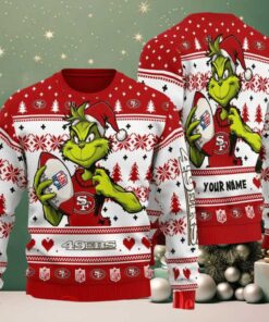 San Francisco 49ers Grinch With Ball NFL Ugly Christmas Sweater San Francisco 49ers Grinch With Ball NFL Ugly Christmas Sweater