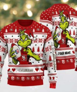 San Francisco 49ers Grinch With Ball NFL Ugly Christmas Sweater