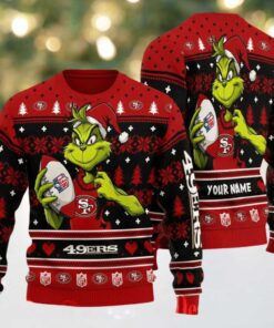 San Francisco 49ers Grinch With Ball NFL Ugly Christmas Sweaters