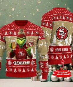San Francisco 49ers Grinch With Beer Ugly Christmas Sweater San Francisco 49ers Grinch With Beer Ugly Christmas Sweater