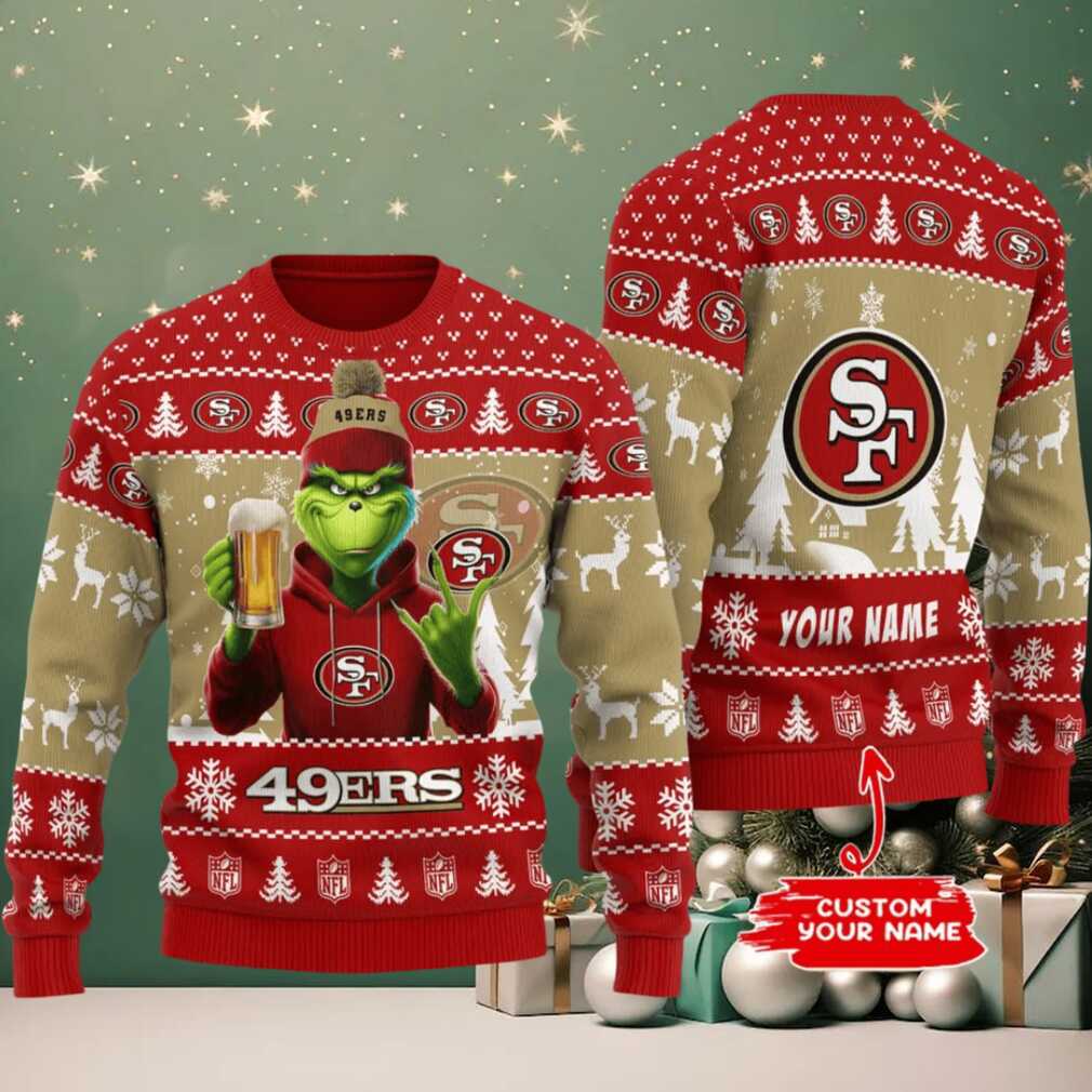 San Francisco 49ers Grinch With Beer Ugly Christmas Sweater San Francisco 49ers Grinch With Beer Ugly Christmas Sweater