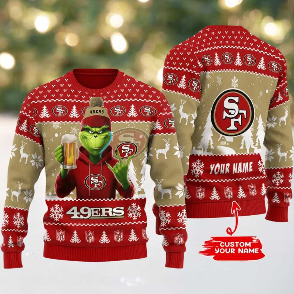 San Francisco 49ers Grinch With Beer Ugly Christmas Sweater San Francisco 49ers Grinch With Beer Ugly Christmas Sweater