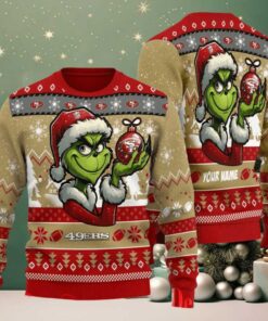 San Francisco 49ers Grinch With Ornament Ugly Christmas Sweater San Francisco 49ers Grinch With Ornament Ugly Christmas Sweater