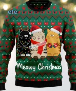 Santa Cat Meowy Christmas Ugly Sweater For Holiday Parties